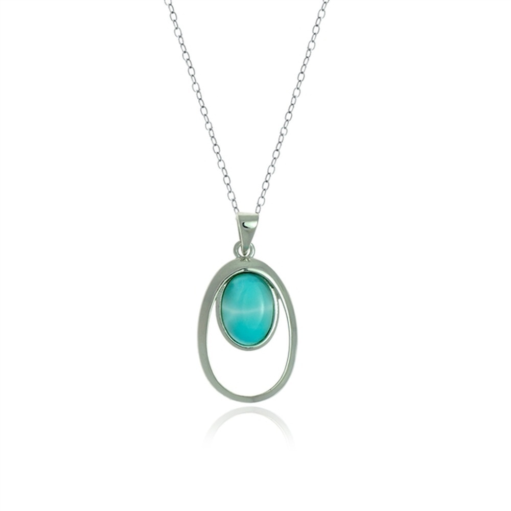 925 Sterling Silver Larimar Oval Shape Pendant 3.5 gm